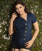 Buttoned Triangles Flap Folded Dark Blue Top